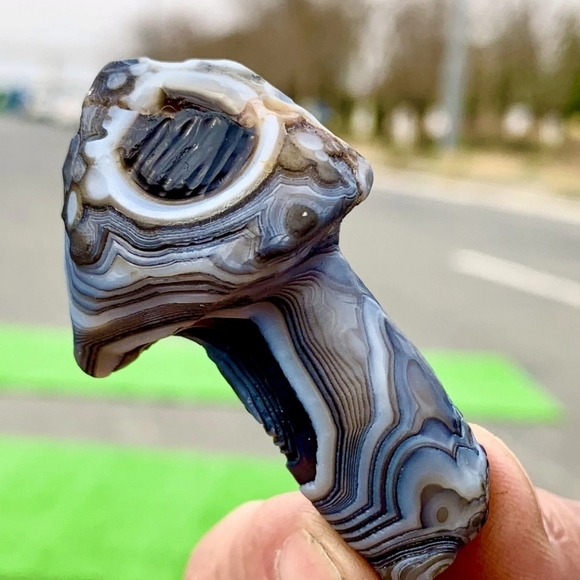 40G RARE Natural Blue Gobi Agate Eye Gemstone Hand Carved Mushroom Madagascar - Picture 12 of 13